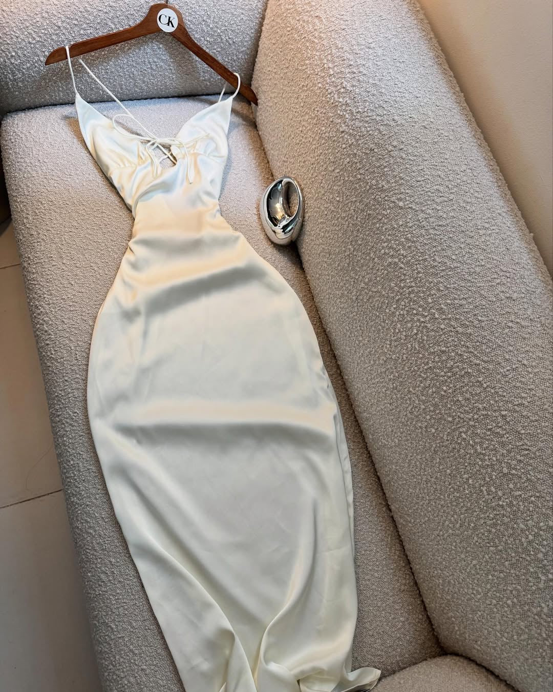WHITE LONG SATIN DRESS