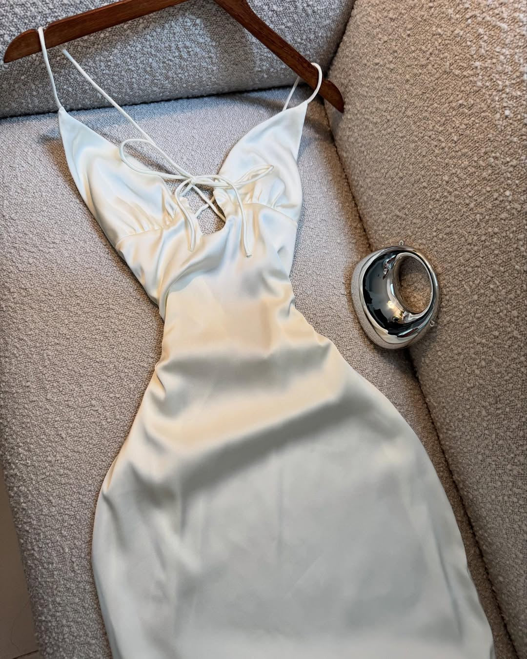 WHITE LONG SATIN DRESS