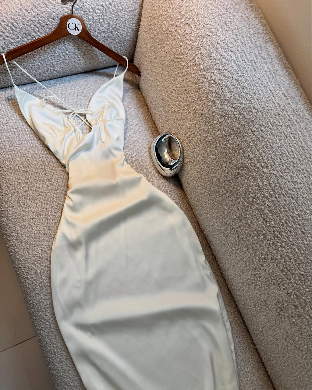 WHITE LONG SATIN DRESS