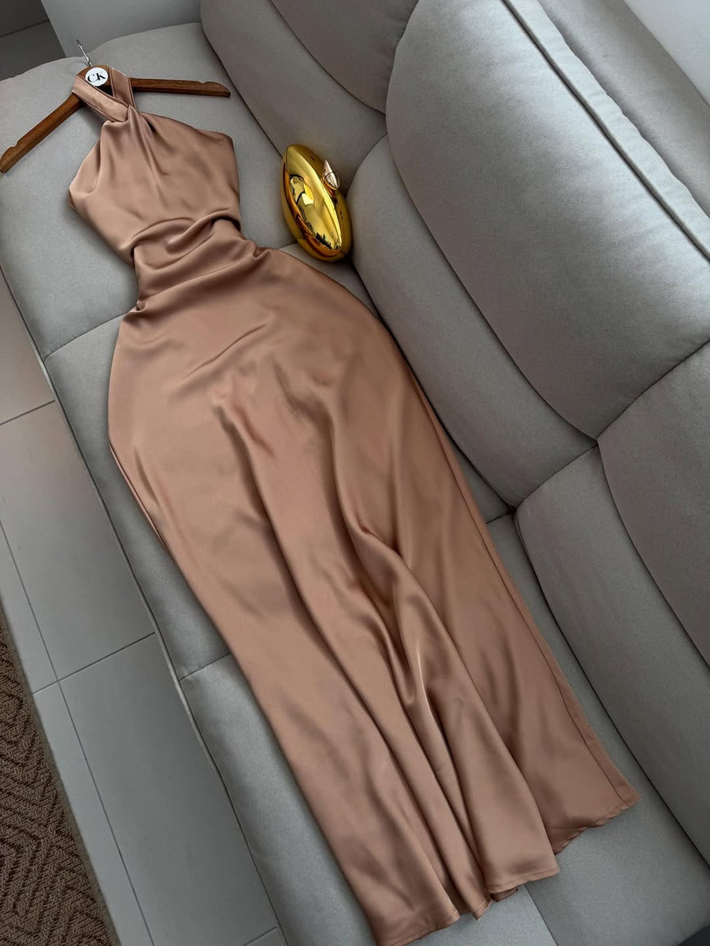 NUDE SATIN DRESS